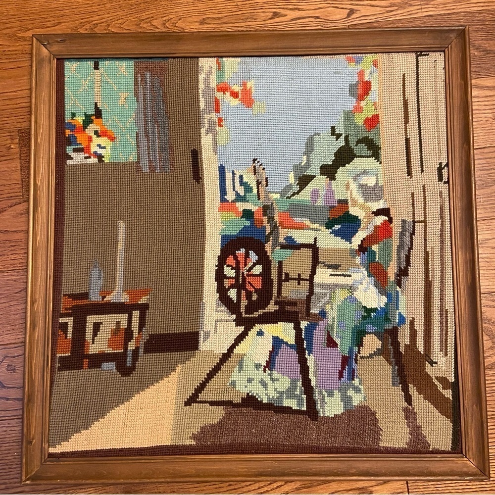 Vintage framed‎ embroidered wall art  work